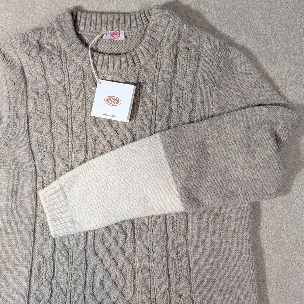 Armor Lux Heritage Wool Alpaca Cable Knit Sweater Grisalde Nature Size 2 NEW